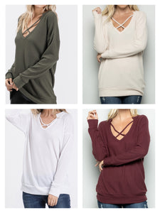 Long Sleeve Criss Cross V-Neck