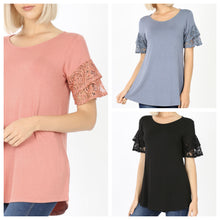 Load image into Gallery viewer, Two Tier Lace Ruffle Sleeve Top