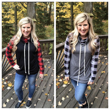 Load image into Gallery viewer, Buffalo Plaid Cowl Neck Hoodie Sweatshirt