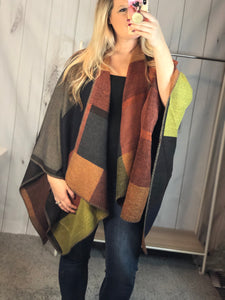 Plaid Cardigan Poncho Top