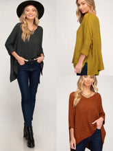 Load image into Gallery viewer, 3/4 Sleeve Hi-Low Sweater with Folded Cuffs