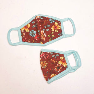 KIDS Face Mask- Mint/Burgundy Floral