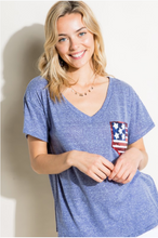 Load image into Gallery viewer, Blue Patriotic Sequin Pocket Tee (PLUS)