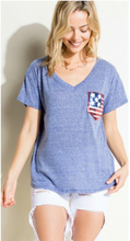 Load image into Gallery viewer, Blue Patriotic Sequin Pocket Tee (PLUS)