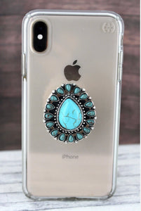 BEADED TEARDROP CELL PHONE GRIP COVER - TURQUOISE