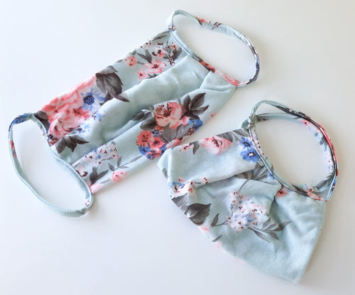 ADULT Lt. Blue Floral Face Mask