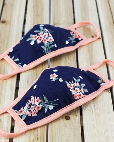 KIDS Face Mask- Peach Navy Floral