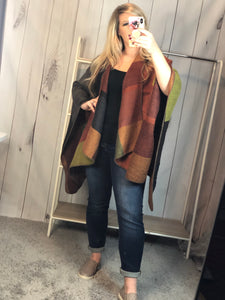 Plaid Cardigan Poncho Top