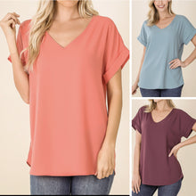 Load image into Gallery viewer, Rolled Sleeve V-Neck Blouse