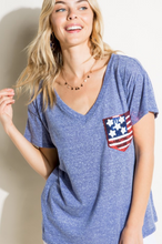 Load image into Gallery viewer, Blue Patriotic Sequin Pocket Tee (PLUS)