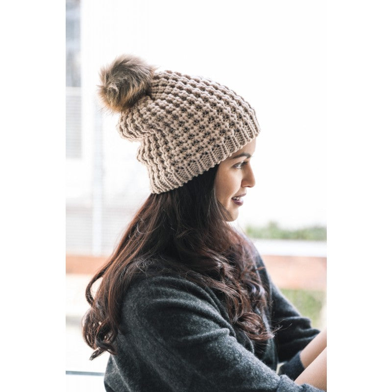 Textured Beanie with Pom Pom