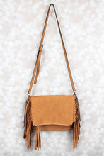 Load image into Gallery viewer, Camel Faux Leather Fringed Crossbody Purse