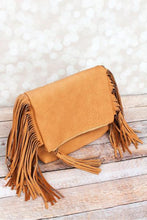 Load image into Gallery viewer, Camel Faux Leather Fringed Crossbody Purse